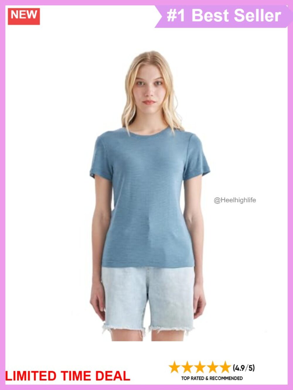 100% Merino Wool Base Layer Tee Women Short Sleeve Crew Neck Odor Resistant